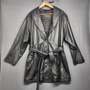 Wilsons Leather Coat Women Medium Black Thinsulate Ultra Insulation Waist Tie